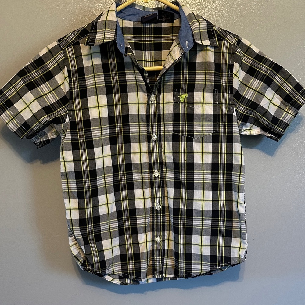 Wrangler Kids Black and White Plaid Button-Down Shirt